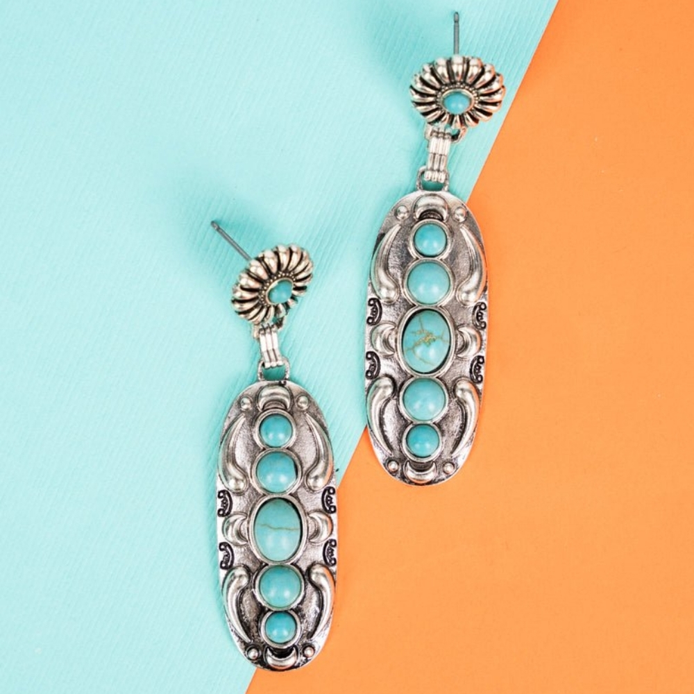 TURQUOISE MESQUITE RIDGE OVAL EARRINGS